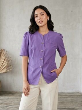 Short-Sleeve Purple Tailored Blazer Jacket - Women